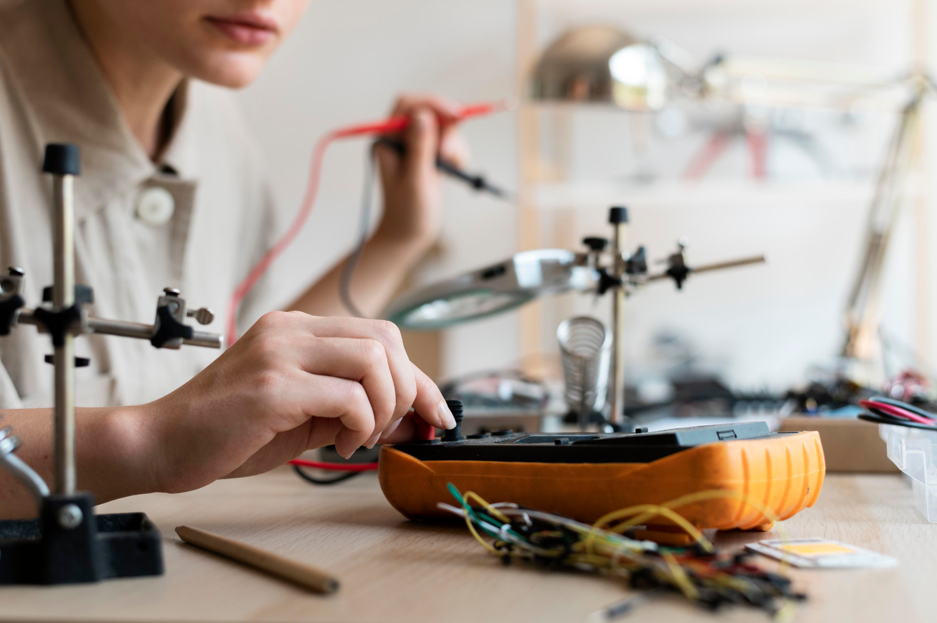 young female inventor creating her workshop
